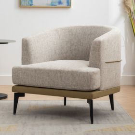 Modern Two-tone Barrel Fabric Chair, Upholstered Round Armchair For Living Room Bedroom Reading Room, Mustard Green