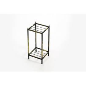 17  Gray Stone Slab 2 Tier Small Square Black   Gold Cast Metal Plant Stand