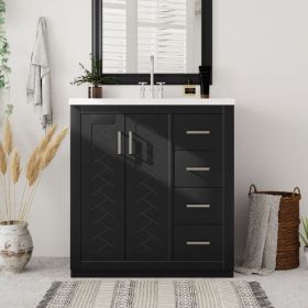30'' Bathroom Vanity With Resin Sink Combo,Solid Wood Frame Bathroom Storage Cabinet, Freestanding Vanity Set With 3 Drawers& Soft Closing Doors