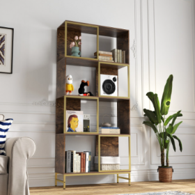 4-Tier Industrial Bookcase, Rustic Wood And Metal Frame, Asymmetrical Shelf Design, Display Storage Shelf For Living Room, Home Office, Small Space