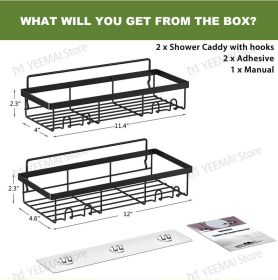 Heavy-duty Wall-mounted Shower Shelf Storage Accessories, Including Soap Dish And Toothbrush Holder, Suitable For Bathroom, Home And Kitchen, Black