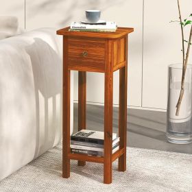 2 Tier Slim Nightstand Bedside Table With Drawer Shelf