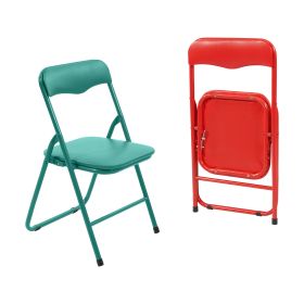 Only Supports Self Pickup  Pack Of 2 Steel Frame Metal Foam Padded Folding Chairs For Kids, Green-Red
