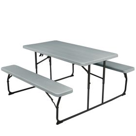 Indoor And Outdoor Folding Picnic Table Bench Set With Wood-like Texture