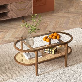 2-Tier Coffee Table With Tempered Glass Tabletop And Acacia Wood Frame