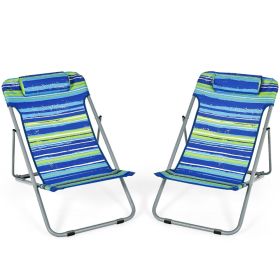 Portable Beach Chair Set Of 2 With Headrest