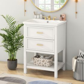 24'' Bathroom Vanity With Top Sink, Modern Bathroom Storage Cabinet With 2 Drawers, Single Sink Bathroom Vanity Replace SW000101AAK