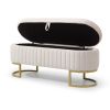 Storage Bench Bedroom Bench, Velvet Oval Upholstered End of Bed Bench with Golden Metal Legs,50"Modern Storage Ottoman Bench for Bedroom, Living Room