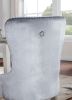 Classic Gray Flannelette 2pcs Side Chairs Crystal-like Acrylic Buttons Upholstered Wingback Dining Chair