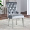 Classic Gray Flannelette 2pcs Side Chairs Crystal-like Acrylic Buttons Upholstered Wingback Dining Chair