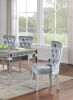 Classic Gray Flannelette 2pcs Side Chairs Crystal-like Acrylic Buttons Upholstered Wingback Dining Chair