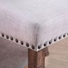 Contemporary Ivory Fabric 2pcs Side Chairs Bold Sturdy Design Rustic Oak Solidwood Tufted Back Nailhead Dining Chairs Furniture