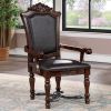Majestic Traditional 2pcs Arm Chairs Brown Cherry Solid wood Faux Wood Carved Details Black Leatherette Seats Formal Dining Room Furniture