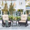 3 Piece Wicker Patio Rocker Sets, Rattan Rocking Furniture Set with Glass Table Dark Brown