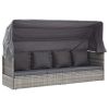 Patio Lounge Bed with Roof Mixed Gray Poly Rattan