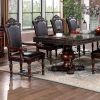 Majestic Traditional 2pcs Arm Chairs Brown Cherry Solid wood Faux Wood Carved Details Black Leatherette Seats Formal Dining Room Furniture