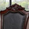 Majestic Traditional 2pcs Arm Chairs Brown Cherry Solid wood Faux Wood Carved Details Black Leatherette Seats Formal Dining Room Furniture