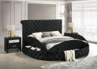 Luxurious 1pc Glam Queen Tufted Headboard Upholstered Storage Round Bed Black Footboard Storage Wooden Bedroom Furniture