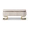 Storage Bench Bedroom Bench, Velvet Oval Upholstered End of Bed Bench with Golden Metal Legs,50"Modern Storage Ottoman Bench for Bedroom, Living Room
