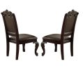 Beautiful Hand Carved Formal Traditional Dining Side Chair with Faux Leather Upholstered Padded Seat and Back Button Tufting Detail Dining Room Solid
