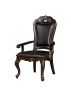 Luxurious Classic Design 2pcs Arm Chairs Walnut Solid wood Dining Room Dark Brown Leatherette Seats Formal Furniture
