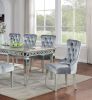 Classic Gray Flannelette 2pcs Side Chairs Crystal-like Acrylic Buttons Upholstered Wingback Dining Chair