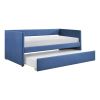 1pc Daybed with Trundle Blue Fabric Upholstery Wooden Frame Modern Home Furniture