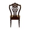 Formal Traditional Dining Chairs 2pc Set Dark Cherry Finish with Gold Tipping Jacquard Fabric Upholstered Extravagant Carving Dining Room Furniture