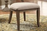 Transitional Rustic Oak and Beige Side Chairs Set of 2 Chairs Dining Room Furniture Padded fabric seat Elegant Kitchen Dining Room