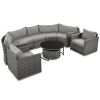 GO 9-Pieces Outdoor Half-moon Patio Sofa Set, Round Sofa Set, Modern Style Sofa, Gray Wicker
