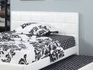 Twin Size Bed w/ Trundle Slats White Faux Leather Upholstered Plywood Kids Youth Bedroom Furniture Wooden Slats 1pc Bed