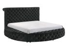 Luxurious 1pc Glam Queen Tufted Headboard Upholstered Storage Round Bed Black Footboard Storage Wooden Bedroom Furniture