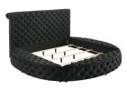 Luxurious 1pc Glam Queen Tufted Headboard Upholstered Storage Round Bed Black Footboard Storage Wooden Bedroom Furniture