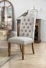 Contemporary Ivory Fabric 2pcs Side Chairs Bold Sturdy Design Rustic Oak Solidwood Tufted Back Nailhead Dining Chairs Furniture