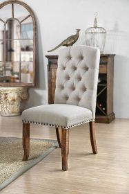 Contemporary Ivory Fabric 2pcs Side Chairs Bold Sturdy Design Rustic Oak Solidwood Tufted Back Nailhead Dining Chairs Furniture