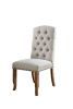 Contemporary Ivory Fabric 2pcs Side Chairs Bold Sturdy Design Rustic Oak Solidwood Tufted Back Nailhead Dining Chairs Furniture