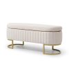 Storage Bench Bedroom Bench, Velvet Oval Upholstered End of Bed Bench with Golden Metal Legs,50"Modern Storage Ottoman Bench for Bedroom, Living Room