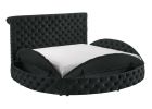 Luxurious 1pc Glam Queen Tufted Headboard Upholstered Storage Round Bed Black Footboard Storage Wooden Bedroom Furniture