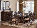 Formal Traditional Dining Chairs 2pc Set Dark Cherry Finish with Gold Tipping Jacquard Fabric Upholstered Extravagant Carving Dining Room Furniture