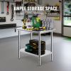 VEVOR Stainless Steel Prep Table, 35 x 24 x 31 Inch, 700 lbs Load Capacity, Heavy Duty Metal Worktable with 3 Adjustable Height Levels
