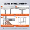 VEVOR Stainless Steel Prep Table, 35 x 24 x 31 Inch, 700 lbs Load Capacity, Heavy Duty Metal Worktable with 3 Adjustable Height Levels