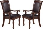 Royal Majestic Formal Set of 2 Arm Chairs Brown Color Rubberwood Dining Room Furniture Faux Leather Upholstered Seat
