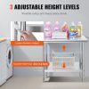 VEVOR Stainless Steel Prep Table, 35 x 24 x 31 Inch, 700 lbs Load Capacity, Heavy Duty Metal Worktable with 3 Adjustable Height Levels