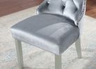Classic Gray Flannelette 2pcs Side Chairs Crystal-like Acrylic Buttons Upholstered Wingback Dining Chair