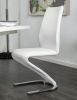 Contemporary Style Z-Shaped Chair Base 2pcs Dining Chairs White Leatherette Chrome Finish Side Chair Dining Room Furniture