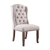 Contemporary Ivory Fabric 2pcs Side Chairs Tufted Wingback Design Rustic Oak Solidwood Back Dining Chairs Furniture