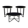 Round Coffee Table and End Tables 3pc Set Black Tempered Glass Top Metal Frame Modern Living Room Furniture