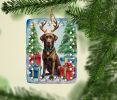 Chocolate Labrador Retriever Christmas Reindeer Porcelain Ornament Christmas Tree Hanging Decorations for Home Christmas Holiday, Rectangle, Gift
