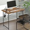 Home Office Computer Small Brown Desk, Wooden Simple Design PC Desk with Headphone Hook, 32"