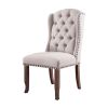Contemporary Ivory Fabric 2pcs Side Chairs Tufted Wingback Design Rustic Oak Solidwood Back Dining Chairs Furniture
